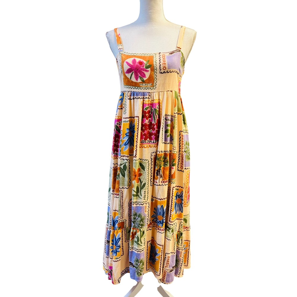Paper Heart Sun Dress S Tropical Stamp Midi Mermaid Resort Boho Festival Party